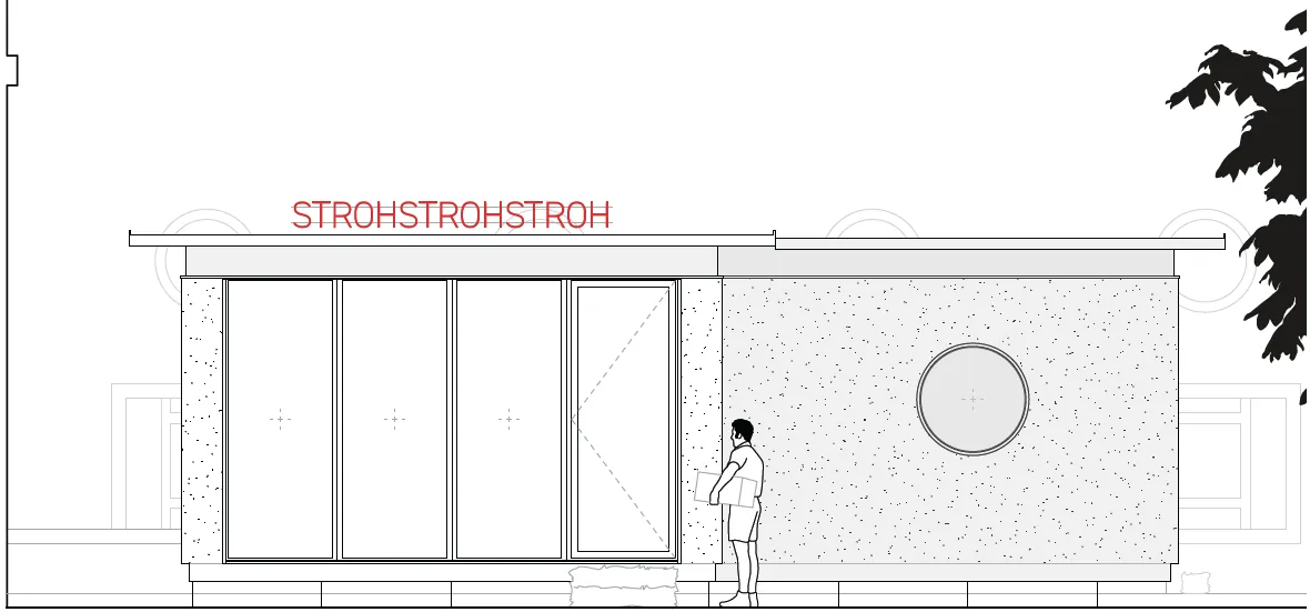 Ansicht des StrawBrick-Pavillons